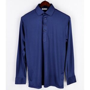 Collars & Co Polo Shirt Mens Small Blue Long Sleeve Dress Collar Performance